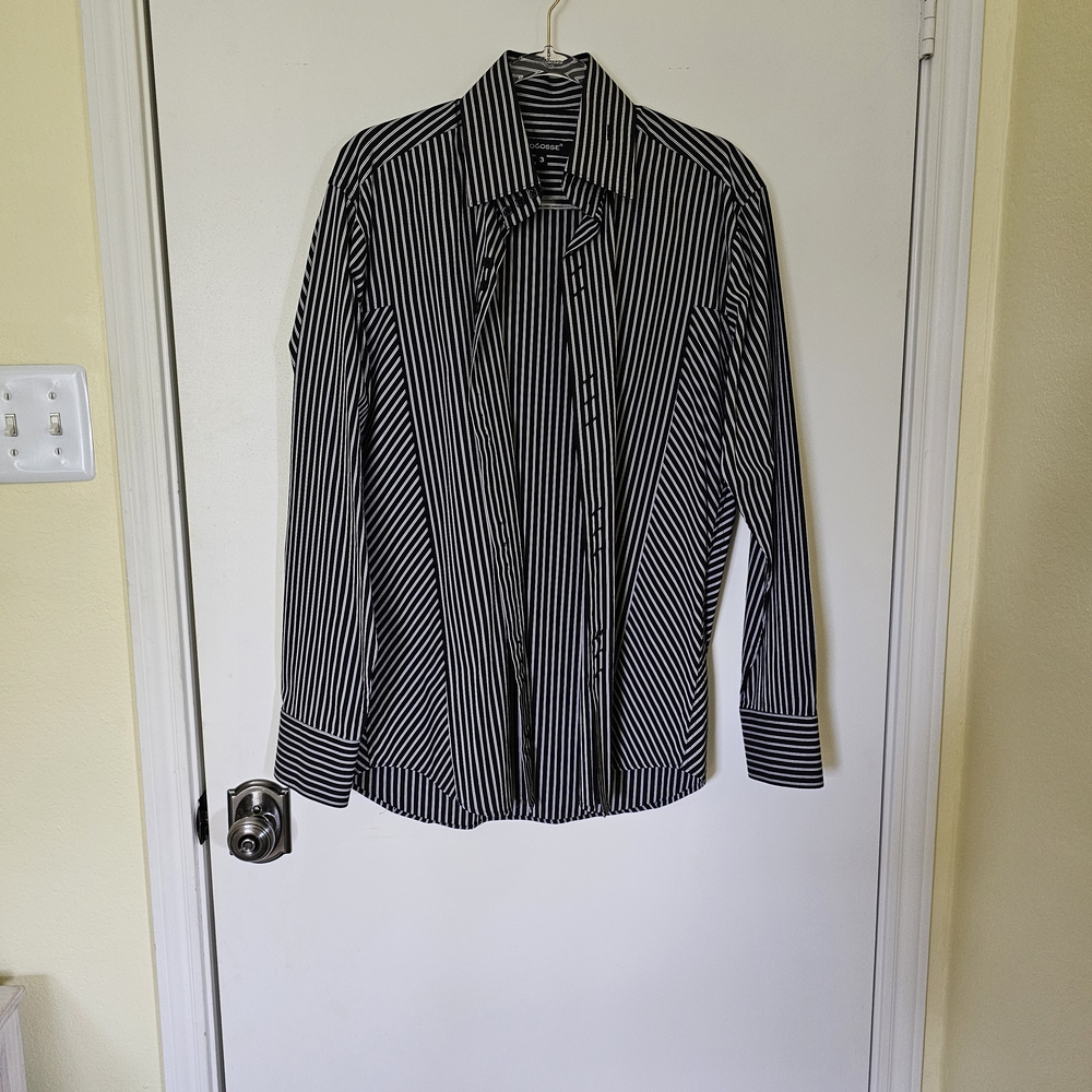 Classic Black and White Dress Shirt with Pinstripes